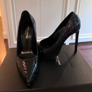 Ysl black real python pumps